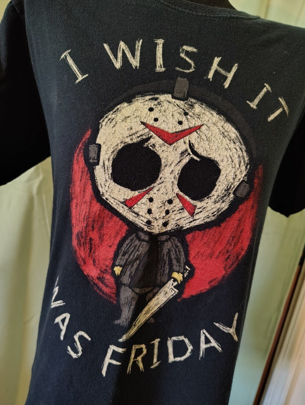 I Wish It Was Friday Black Red White Horror Graphic Short Sleeve Tee Men Small